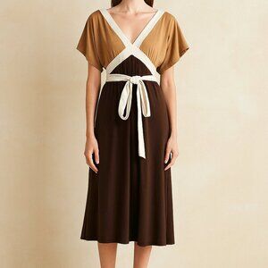 Boston Proper Colorblock Maxi Dress M Boho Tie Waist Flowy USA Made